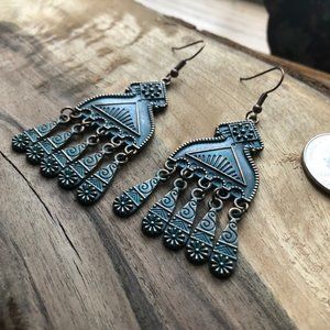 Unique Bronze Patin Chandelier Earrings